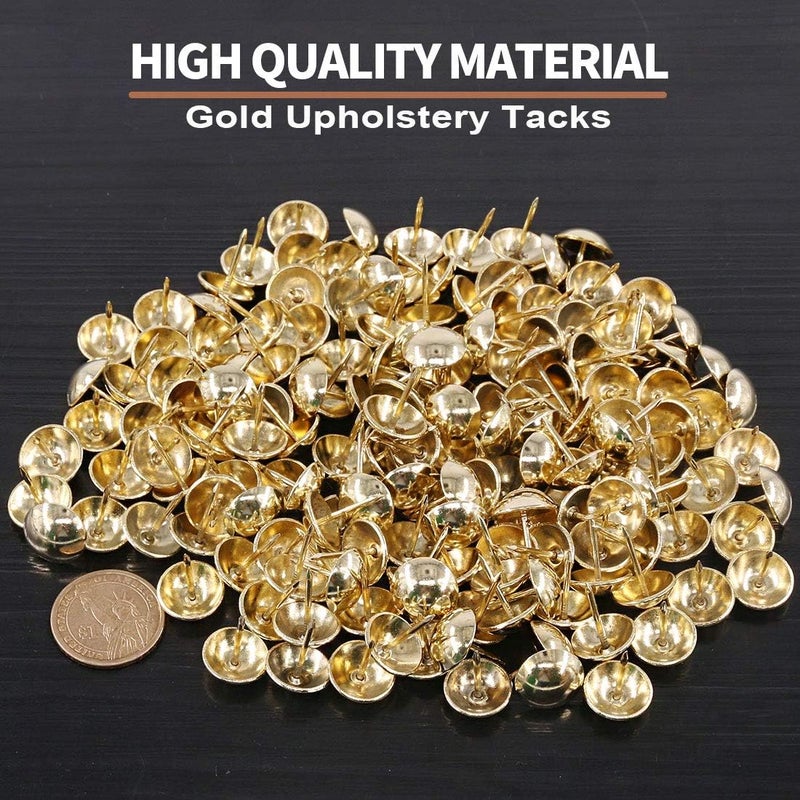 Keadic 250Pcs 5/8" (16mm) Antique Upholstery Tacks Furniture Nails Pins Kit for Upholstered Furniture Cork Board or DIY Projects - Gold - Image 3