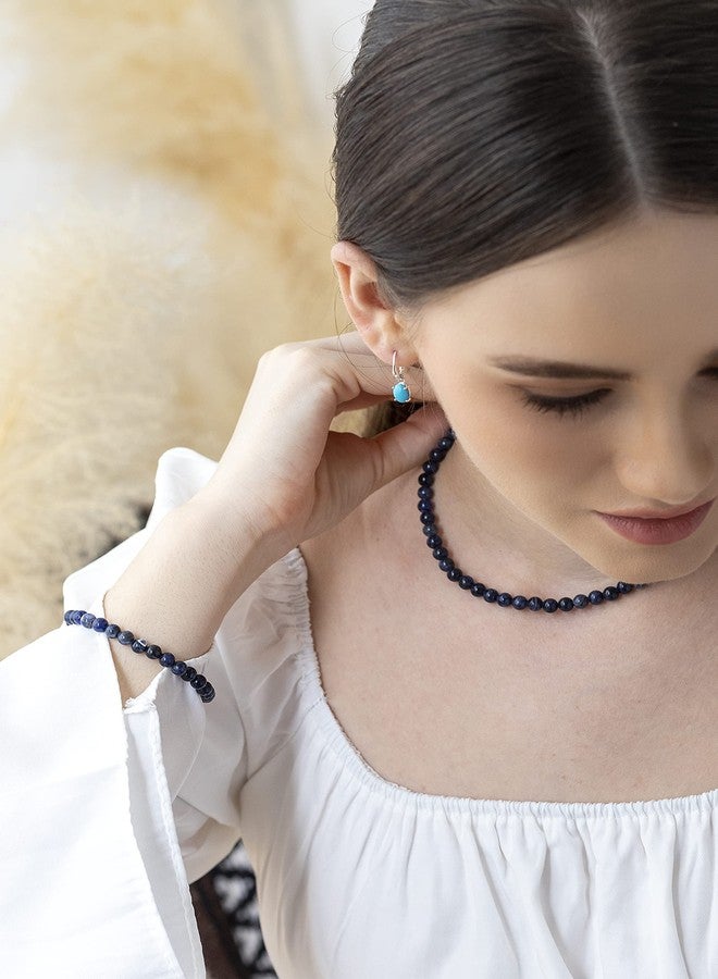 SEA OF ICE Precious Gemstone 6mm Round Beads - with Sterling Silver Stretchy Beaded Bracelet -7.5" Bracelet for Everyday Wear - Image 3