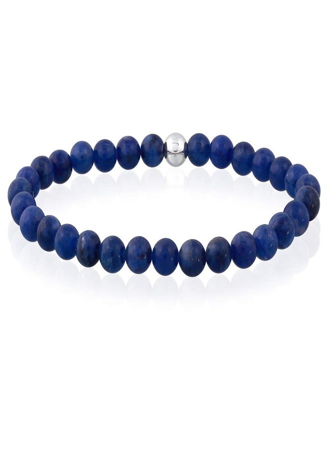 SEA OF ICE Precious Gemstone 6mm Round Beads - with Sterling Silver Stretchy Beaded Bracelet -7.5" Bracelet for Everyday Wear - Image 1