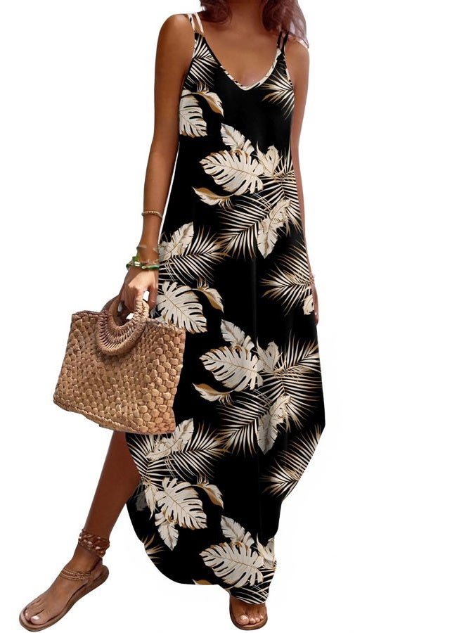 zeagoo Women's Casual Sundress Summer Maxi Sleeveless V Neck Split Boho Beach Dress Travel Vacation Dress with Pockets, Zw29, S - Image 1