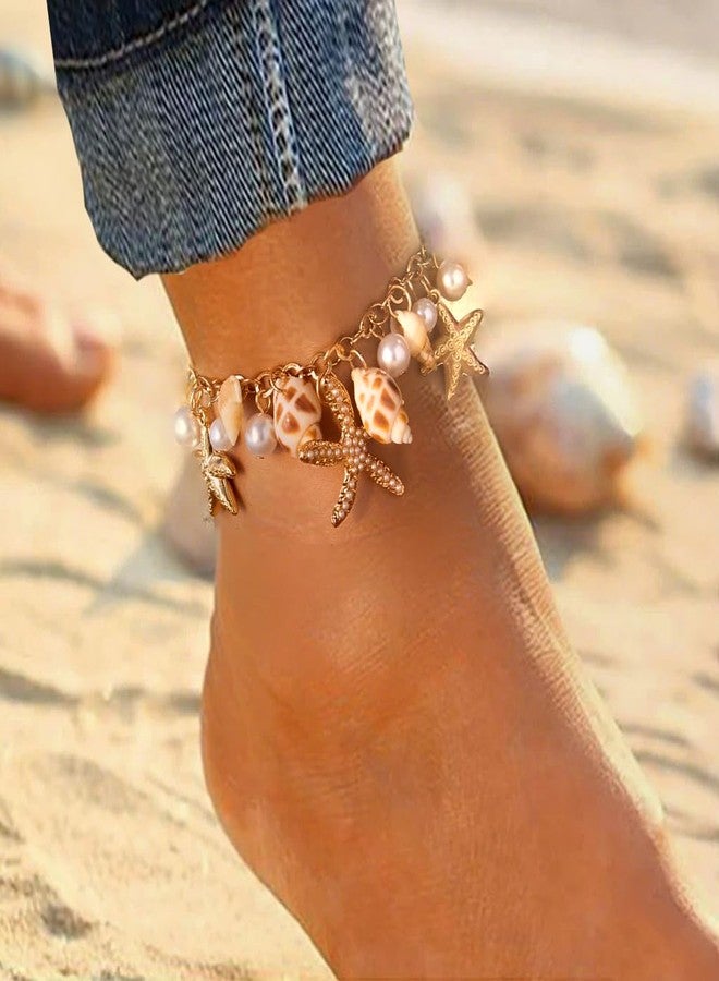 Waeceip Beach Ankle Bracelets For Women Summer Boho Anklets For Women Seashell Beaded Anklets Summer Jewelry Beach Vacation Accessories Hawaiian Gifts (starfish with 1) - Image 4