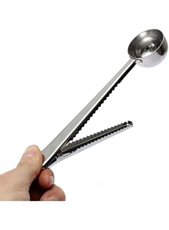 Rubik Measuring Dig Spoon With Bag Sealing Clip, Stainless Steel Tablespoon Scoop For Coffee, Milk Powder, Seasoning, Spices - Image 1