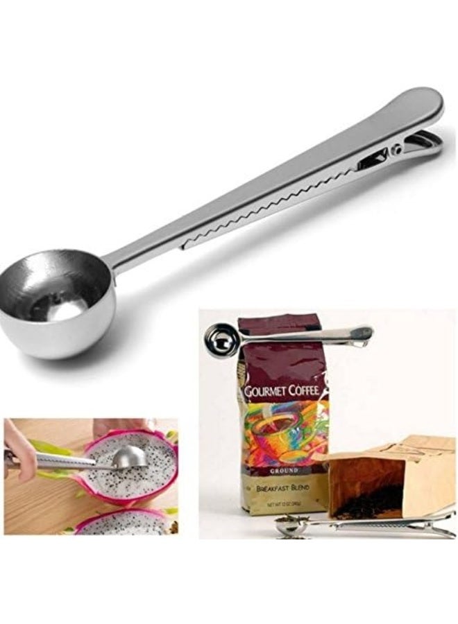 Rubik Measuring Dig Spoon With Bag Sealing Clip, Stainless Steel Tablespoon Scoop For Coffee, Milk Powder, Seasoning, Spices - Image 2
