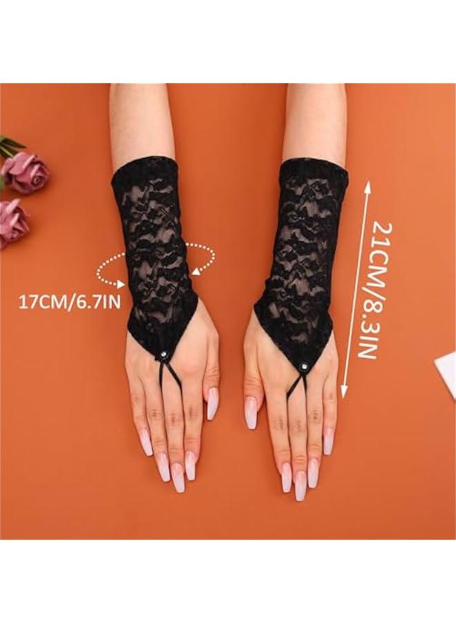 Lace Fingerless Gloves White Short Bride Wedding Gloves Floral Bridal Gloves for Women - Image 2