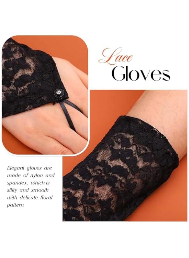Lace Fingerless Gloves White Short Bride Wedding Gloves Floral Bridal Gloves for Women - Image 3