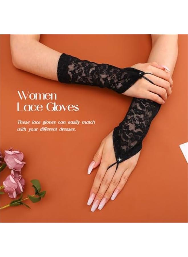 Lace Fingerless Gloves White Short Bride Wedding Gloves Floral Bridal Gloves for Women - Image 4