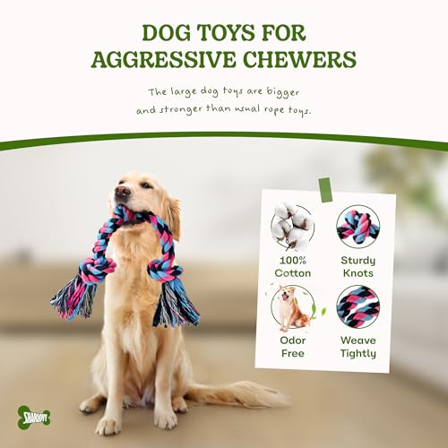 SHARLOVY Dog Rope Toy for Large Dogs, Heavy Duty Chew Toys for Aggressive Chewers, Indestructible Durable Cotton Tug of War Rope Toys for Medium to Large Breed Teeth Cleaning - Image 2