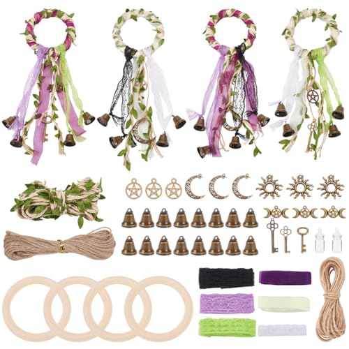 FREEBLOSS 4 Set Witch Bells DIY Kit for Door Knob Witch Bell Witchcraft Kit Witchy Decor Positive Hanging Wiccan Wind Chimes Witchcraft Supplies Witches Protection Bells for Adults Beginners - Image 1