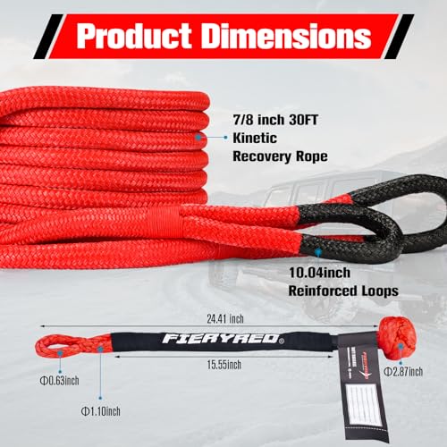 FieryRed Kinetic Recovery Rope Kit with 2 Soft Shackles, 7/8 Inch x 20 FT Tow Rope,Heavy Duty Offroad Snatch Strap for UTV, ATV, Truck, Car, Jeep, Tractor - Image 2
