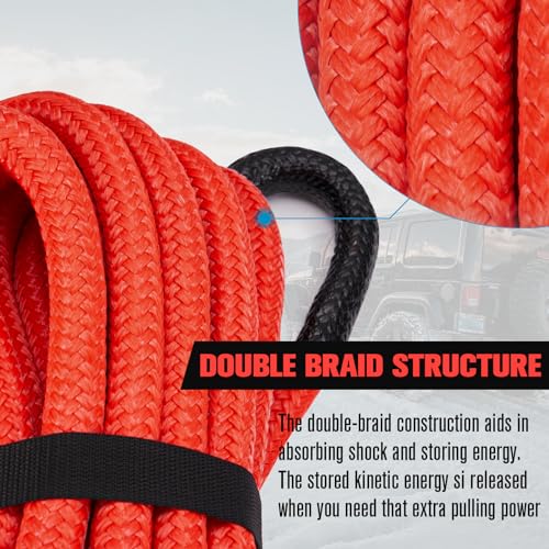 FieryRed Kinetic Recovery Rope Kit with 2 Soft Shackles, 7/8 Inch x 20 FT Tow Rope,Heavy Duty Offroad Snatch Strap for UTV, ATV, Truck, Car, Jeep, Tractor - Image 4