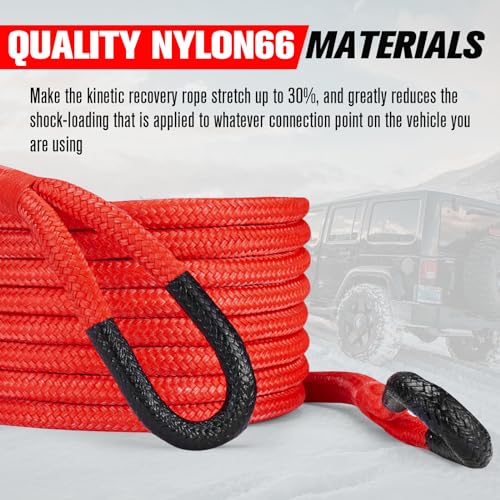 FieryRed Kinetic Recovery Rope Kit with 2 Soft Shackles, 7/8 Inch x 20 FT Tow Rope,Heavy Duty Offroad Snatch Strap for UTV, ATV, Truck, Car, Jeep, Tractor - Image 3