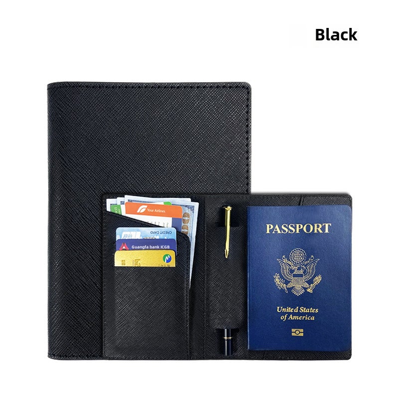 Fashion PU Leather Passport Holder with Card Slots Black 