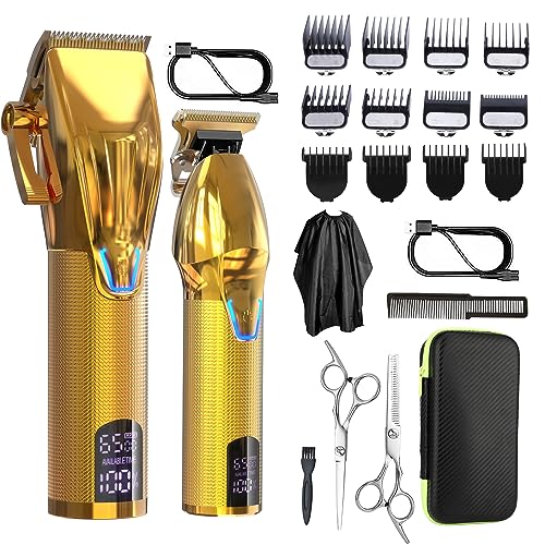 Dumite Cordless Hair Clippers for MenProfessional Hair Clippers Trimmer KitBarber Fading Clipper and Zero Gap TBlade Trimmer Set with LED Display for Mens GiftsGold - Image 2