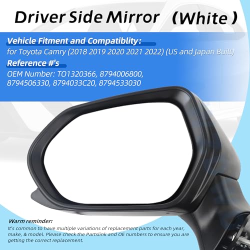 AAAWZDWD Driver Side Mirror Replacement For Toyota Camry (2018 2019 2020 2021 2022) - Non-Heated Manual Folding without turn signals without Blind White Left Driver Side Mirror Replacement - 8794006800(3Pins) - Image 2