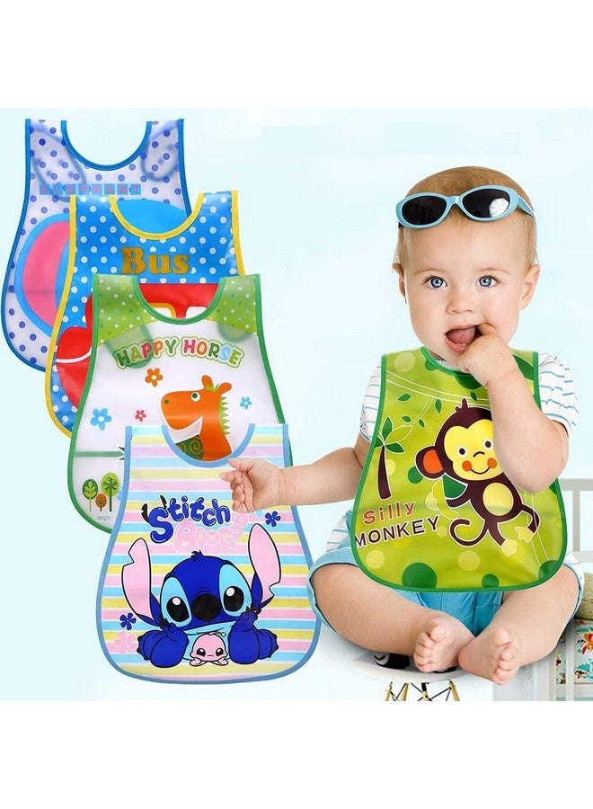 دومينيكو مريلة أطفال ملونة مقاومة للماء وقابلة للغسل ومريلة أطفال لطيفة برسومات كرتونية للجنسين ومريلة أطفال لعابية ومرايل تغذية للأطفال الرضع من سن 9 أشهر إلى 6 سنوات - عبوة من 5 قطع مطبوعة عشوائيًا - Image 4