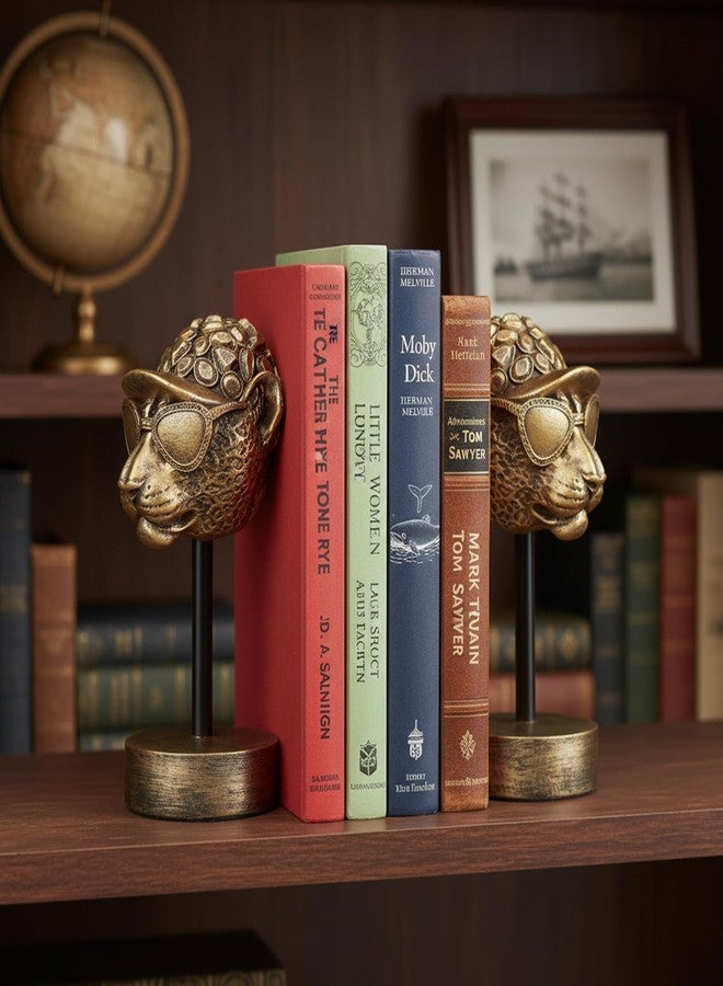 Newinhome فواصل كتب عتيقة على شكل فهد ذهبي، فواصل كتب من الراتنج للرفوف، فواصل كتب متينة للزينة، حامل كتب مبتكر لتزيين المكتب المنزلي، ديكور للرفوف، هدايا لعيد الأم - Image 4