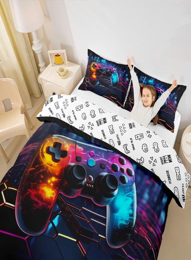 Man Fei Video Games Duvet Cover Set Queen Size, Geometric Honeycomb Bedding Set 3pcs for Kids Boys Teens, Modern Gamer Gaming Comforter Cover Children Gamepad Quilt Cover with 2 Pillowcases,No Comforter - Image 3
