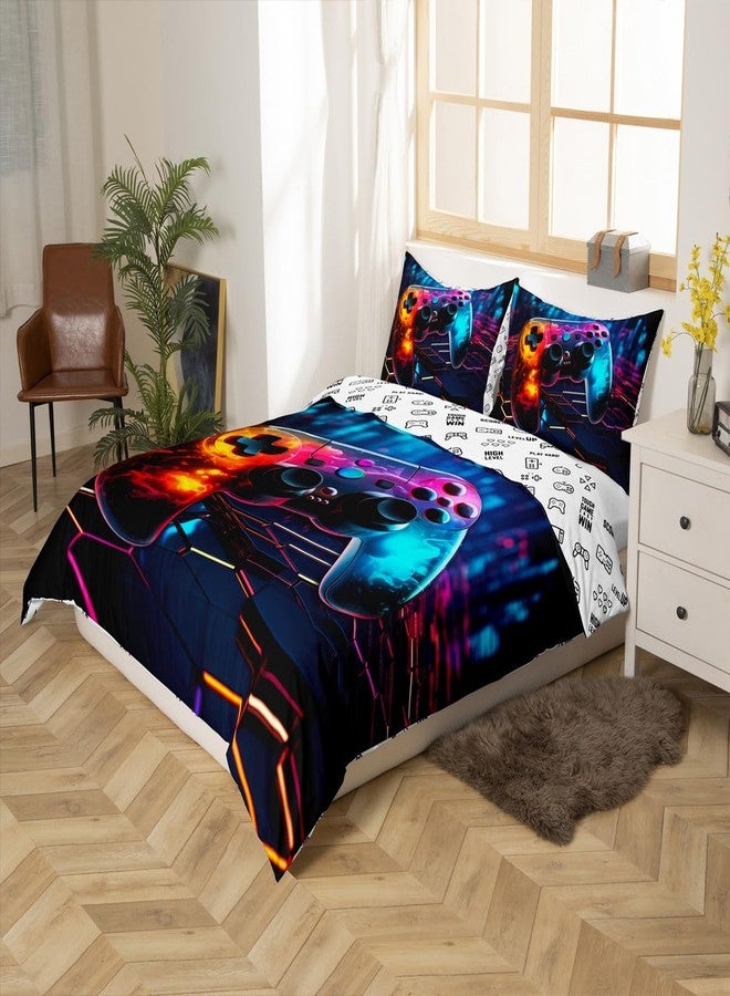 Man Fei Video Games Duvet Cover Set Queen Size, Geometric Honeycomb Bedding Set 3pcs for Kids Boys Teens, Modern Gamer Gaming Comforter Cover Children Gamepad Quilt Cover with 2 Pillowcases,No Comforter - Image 5
