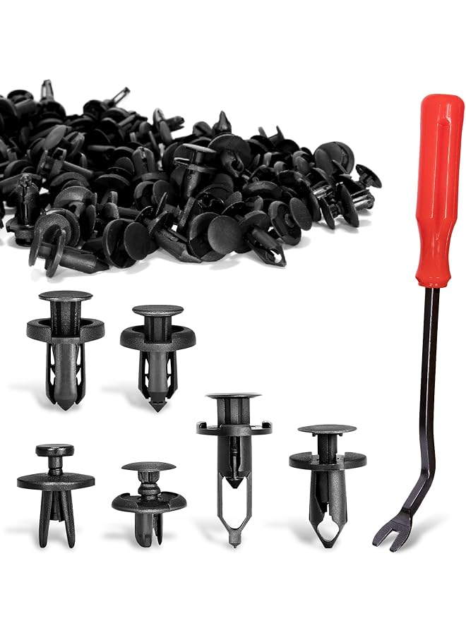 Ginsco Car Push Retainer Clips, 120 Pcs Auto Fasteners Assortment Plastic Push Pin Rivets Expansion Screws Replacement With Auto Trim Removal Tool Fastener Remover For Door Trim Panel Fender  - Image 1