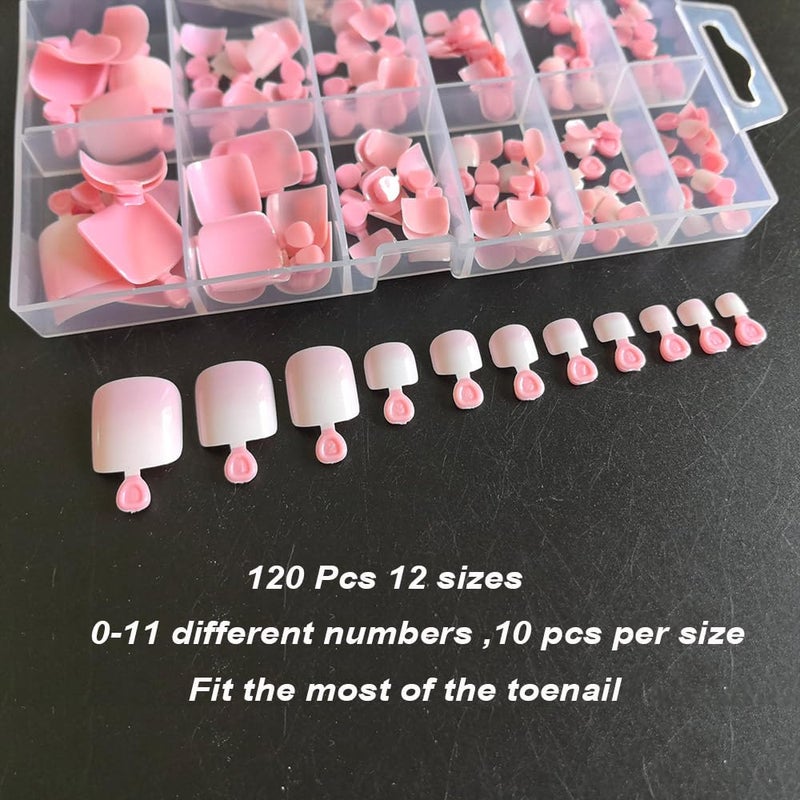 SWRITATSK Press On Toe Nails,French Press On Toenails For Women,Square Toe Nail Press Ons Toe Nails,120Pcs Toe Nail Tips,12 Sizes Ombre Pink Wearable Full Cover Fake Toenails,False Nails Gel Toe Nails - Image 2