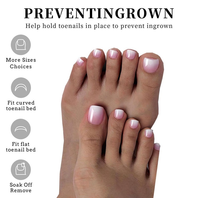 SWRITATSK Press On Toe Nails,French Press On Toenails For Women,Square Toe Nail Press Ons Toe Nails,120Pcs Toe Nail Tips,12 Sizes Ombre Pink Wearable Full Cover Fake Toenails,False Nails Gel Toe Nails - Image 4