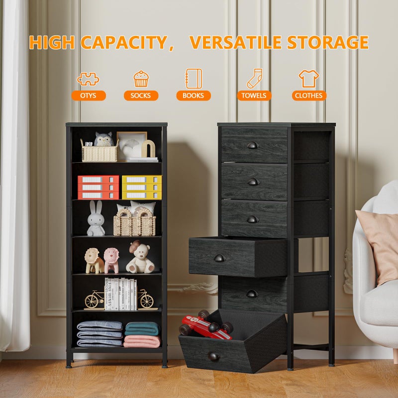 Furnulem Tall Dresser with 6 Drawers,Vertical Bedside End Table & Chest for Bedroom,Black Storage Tower Dorm Nightstand with Fabric Drawer Organizer Unit Furniture in Living Room,Closet,Hallyway - Image 4