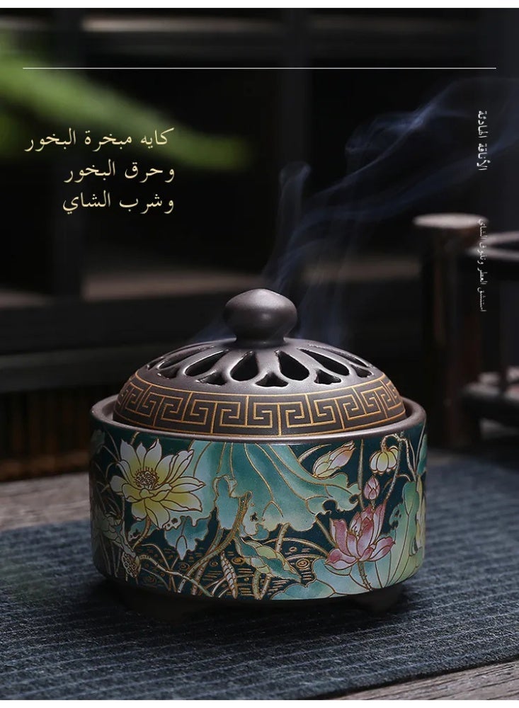 مبخرة بخور سيراميك بتصميم المينا التقليدي، قطعة ديكور فاخرة للمنزل والمناسبات - Image 1
