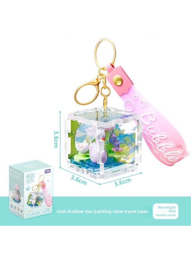 Generic - Moonlight Society Stereo Keychain Animal Flower Creative Decorative Pendant Diy Micro Particle Piece Block Toy Gift-Color:802065 Slow Journey Swan - Image 1