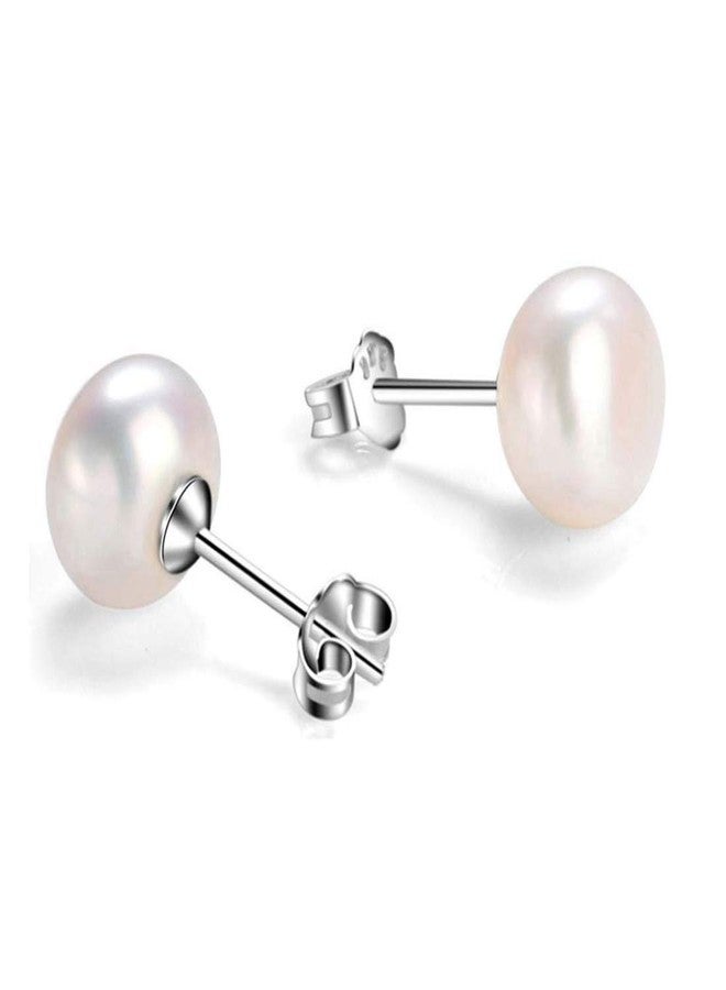HOC 92.5 sterling silver orignal Freshwater White Pearl Stud Earrings for girls/women-Wear/Pearl Jewelry(8mm) - Image 1