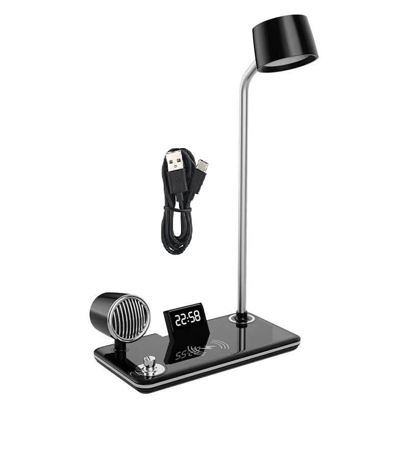 LIPSA ENTERPRISE Desk Lamps 4 in 1 for Home Office Wireless Charger Small Desk Lamp with Bluetooth Speaker Touch Lamps for nightstand Reading Night Light with ClockDimmableSide Table Lamp  - Image 1