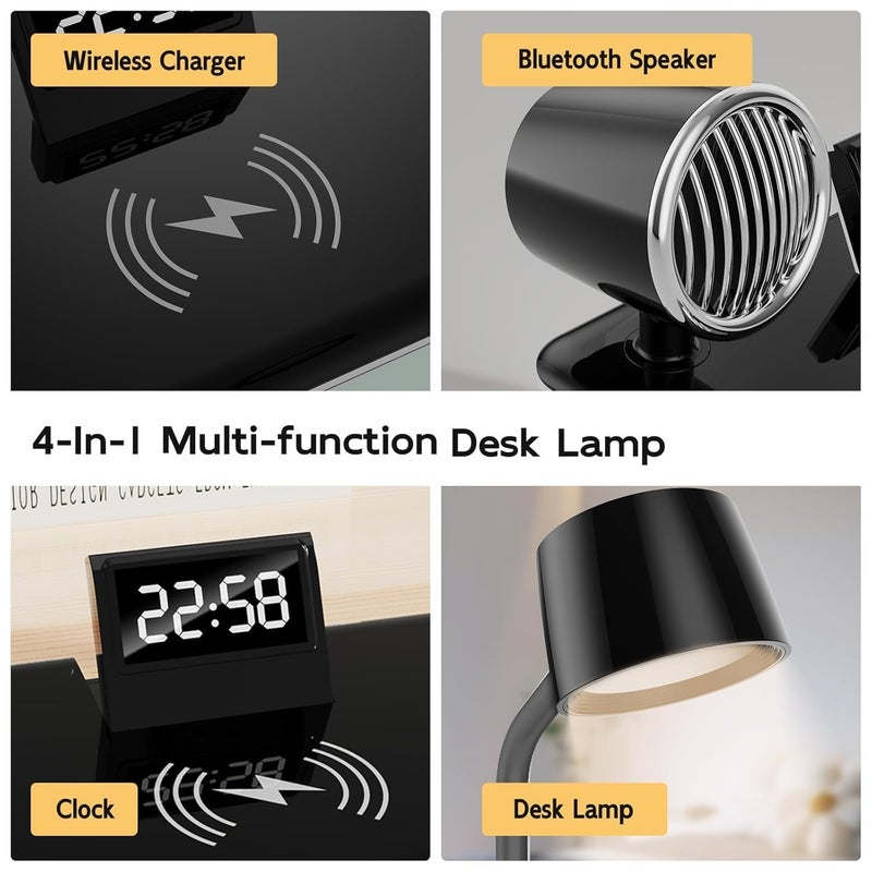 LIPSA ENTERPRISE Desk Lamps 4 in 1 for Home Office Wireless Charger Small Desk Lamp with Bluetooth Speaker Touch Lamps for nightstand Reading Night Light with ClockDimmableSide Table Lamp  - Image 3