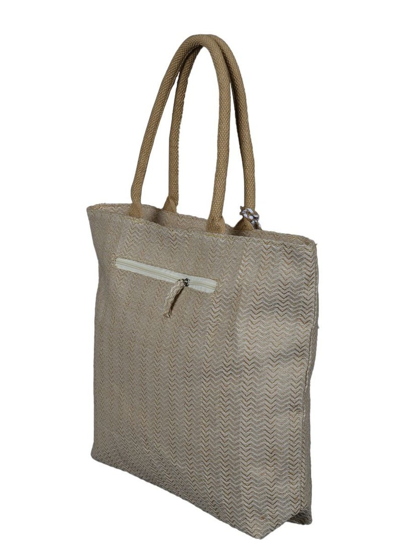 N & H N&H Ladies Jute Tote Bag Designer fabric with tassel and zip closure  - Image 4