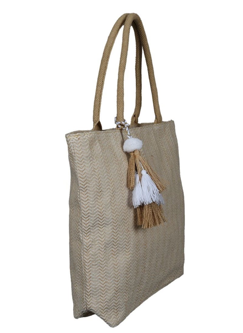 N & H N&H Ladies Jute Tote Bag Designer fabric with tassel and zip closure  - Image 3
