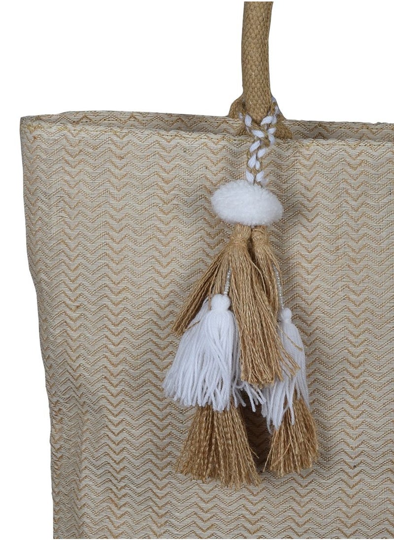 N & H N&H Ladies Jute Tote Bag Designer fabric with tassel and zip closure  - Image 2