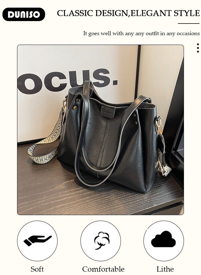 DUNISO Women's Shoulder Tote Bag Crossbocy Bag, Faux Leather Handbag for Women Large Capacity Messenger Bag, Fashionable Travel Shoulder Bag for Ladies Girls College Students - Image 5