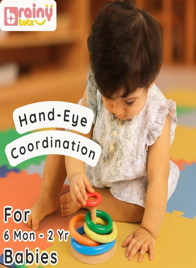 BrainyTots Wooden Montessori Ring Stacker Toy | Fine Motor Skills & Hand Eye Coordination | 6 Months - 2 Years Baby Toddler | Smooth Neem Wood | Colour Sorting, Size Sequencing & Focus Building - Image 5