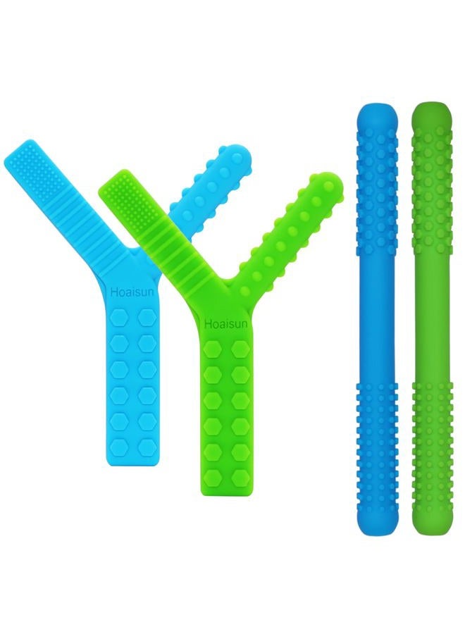 Hoaisun Sensory Chew Toys for Autistic Children 4 Pack, Silicone Teething Straws Toys for Autism, ADHD, SPD, Biting or Special Needs, Sensory Toys for Toddlers 1-3 Oral Motor Tools Relief Stress, Anxiety - Image 1