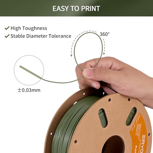 ERYONE PLA Plus Filament 1.75mm +/-0.03mm, 3D Printer Filament PLA+,Tougher and Stronger, 1kg(2.2LBS)/Spool, Olive Green - Image 2