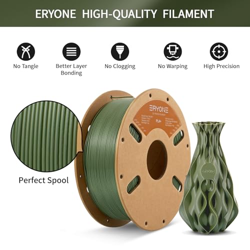 ERYONE PLA Plus Filament 1.75mm +/-0.03mm, 3D Printer Filament PLA+,Tougher and Stronger, 1kg(2.2LBS)/Spool, Olive Green - Image 4