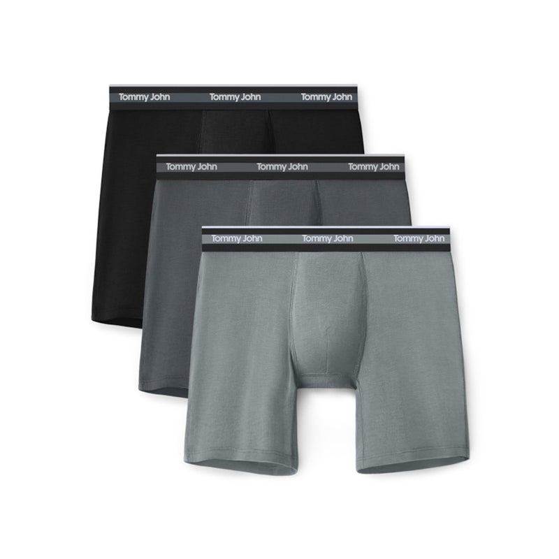 Tommy John Men's Comfort Micro Boxer Brief Underwear - 6" 3-Pack, Brushed Microfiber, 4-Way Stretch & Stay-Put Waistband (Black/Turbulence/Monument, Medium) - Image 1