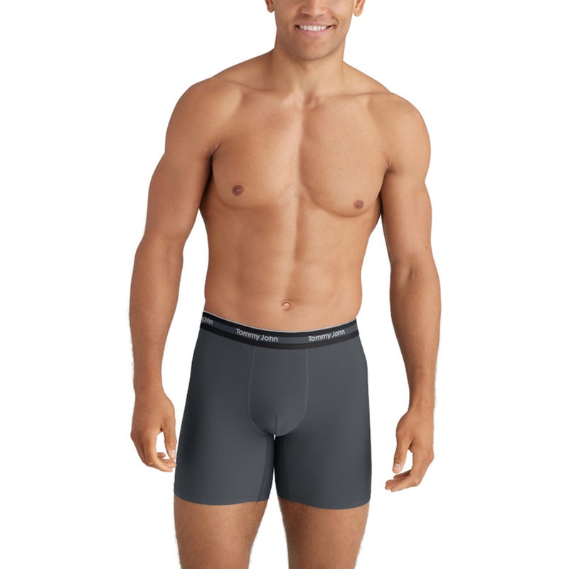 Tommy John Men's Comfort Micro Boxer Brief Underwear - 6" 3-Pack, Brushed Microfiber, 4-Way Stretch & Stay-Put Waistband (Black/Turbulence/Monument, Medium) - Image 2