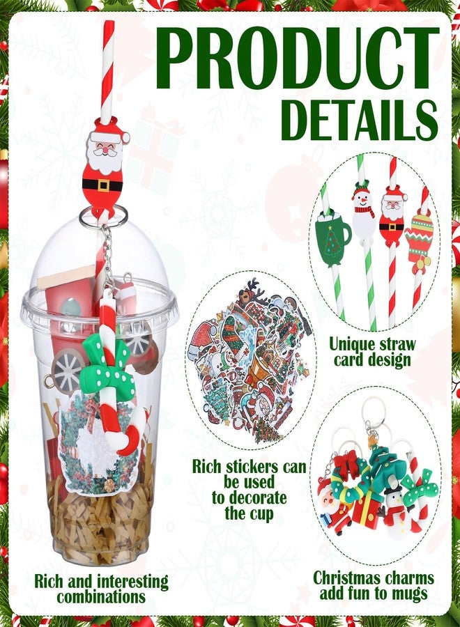 FoldTier 211 Pcs 36 Set Christmas Party Favors Gifts Xmas Gift Cups Filler with Lids Straws Sticker Pendant Raffia for Christmas Stocking Stuffers Classroom Gift Exchange Goodie Bag Fillers Supplies - Image 3
