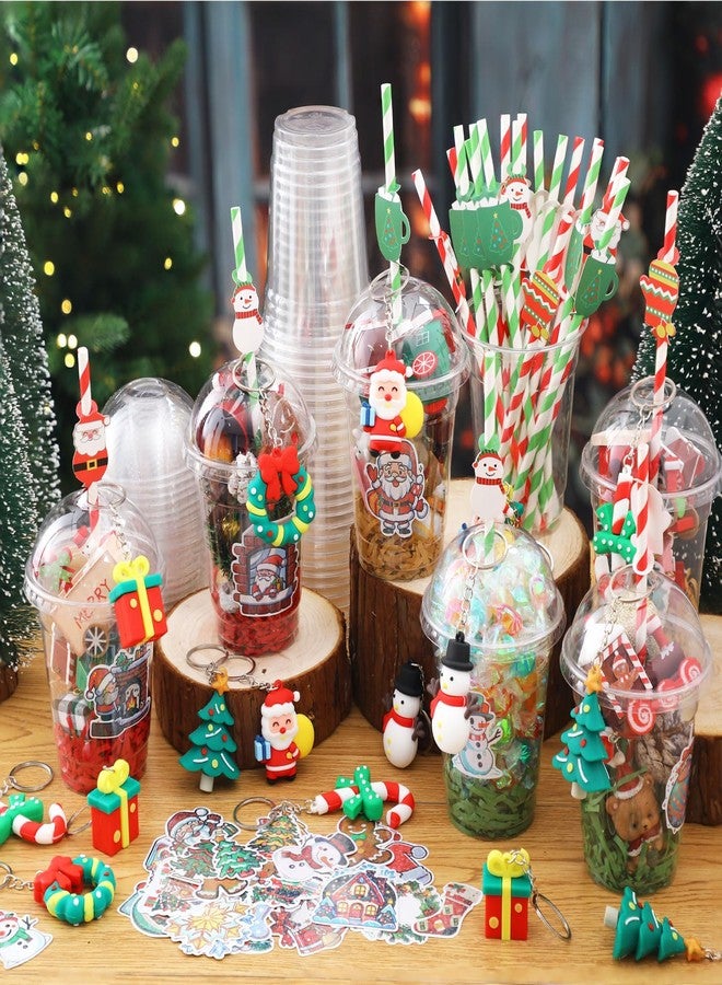 FoldTier 211 Pcs 36 Set Christmas Party Favors Gifts Xmas Gift Cups Filler with Lids Straws Sticker Pendant Raffia for Christmas Stocking Stuffers Classroom Gift Exchange Goodie Bag Fillers Supplies - Image 4