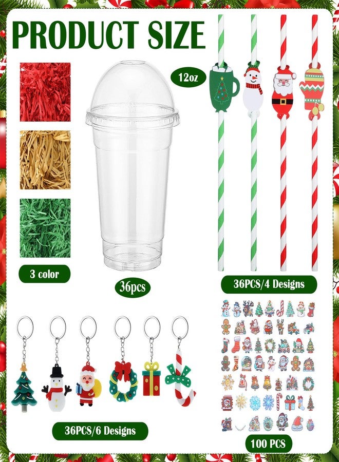 FoldTier 211 Pcs 36 Set Christmas Party Favors Gifts Xmas Gift Cups Filler with Lids Straws Sticker Pendant Raffia for Christmas Stocking Stuffers Classroom Gift Exchange Goodie Bag Fillers Supplies - Image 2