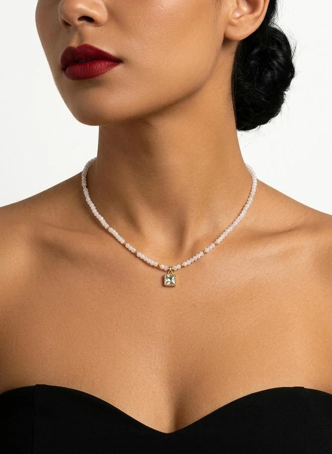 تايك تو Faux Crystal Square Pendant Necklace