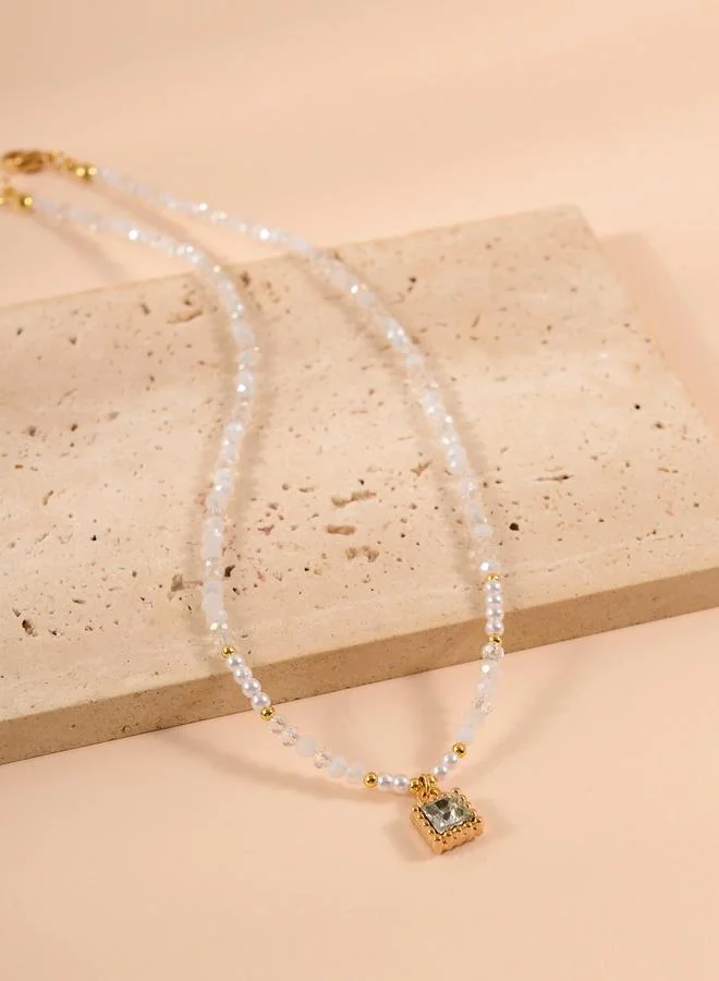 تايك تو Faux Crystal Square Pendant Necklace