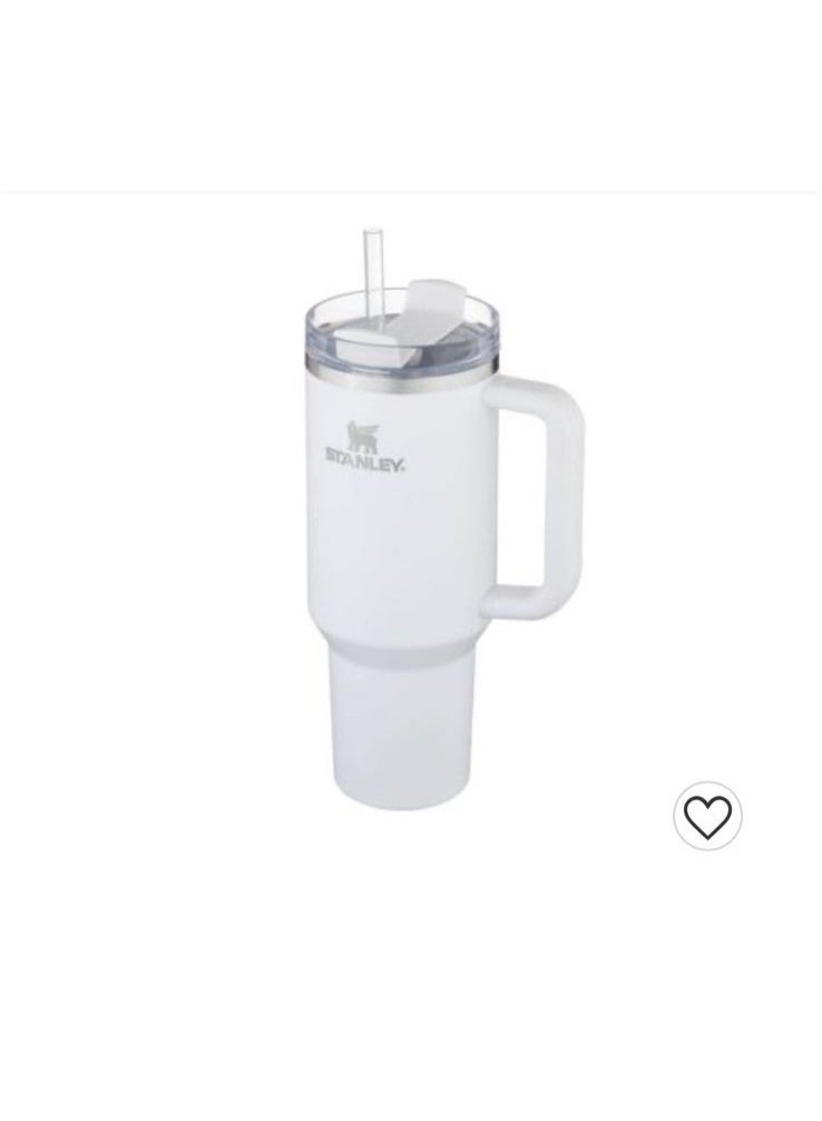 ستانلي كوب ماء معزول بتفريغ الهواء من الفولاذ المقاوم للصدأ سعة 40 أونصة مع غطاء وماصة للماء أو الشاي المثلج أو القهوة أو العصائر، أبيض، 40 أونصة من الفولاذ المقاوم للصدأ. - Image 2