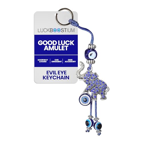 LUCKBOOSTIUM Evil Eye Elephant Keychain with Crystal Rhinestones – Protective Elephant Amulet for Good Luck, Spiritual Charms, Bag Accessories, Rear View Mirror or Doorway Charm, & Home Décor Piece - Image 1