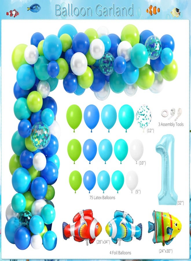 Fayoo Ofishally One First Birthday Decorations Gone Fishing 1st Birthday Party Supplies Our Little Man Is Ofishally Turning One Blue White Latex Balloons Theme Party Decorations for Baby Boy - Image 3