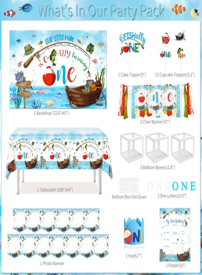 Fayoo Ofishally One First Birthday Decorations Gone Fishing 1st Birthday Party Supplies Our Little Man Is Ofishally Turning One Blue White Latex Balloons Theme Party Decorations for Baby Boy - Image 2